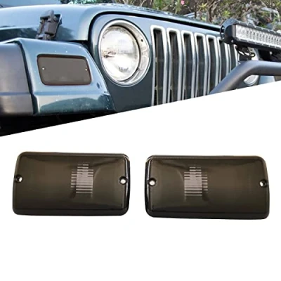 Image of KYYET Compatible with 1997 2006 Jeep Wrangler TJ Driver and Passenger Side Turn Signal Marker Light Lens Housing Replace for 55157033AA 55157032AA ;(Smoke Lens)