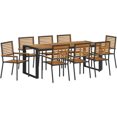Image of vidaXL 9 Piece Garden Dining Set Black Poly Rattan Acacia