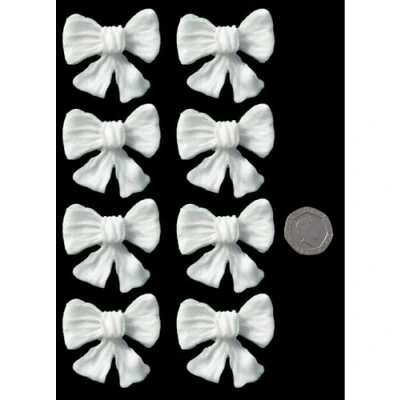 Image of 10 x Edible 3D Large Bows Birthday icing toppers, cake cupcakes decorations (White)