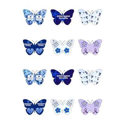 Image of 12 Alzheimer&#039;s Charity Fundraising Butterfly Edible Wafer Paper Cake Toppers Decorations