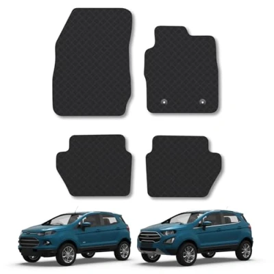 Image of Rubber Car Mats Compatible with Ford Ecosport (2014+) Tailored Fit Floor Set Accessory Black Custom 4 Pieces Clips Anti Slip Backing, Heavy Duty &amp; Waterproof