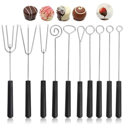 Image of Agatige 10Pcs Chocolate Dipping Set, Stainless Steel Fondue Forks Fork DIY Decorating Tool for Handmade Chocolates Cheese