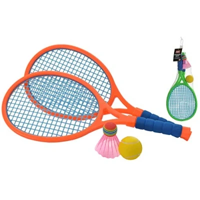 Image of M.Y Junior Neon Tennis Set Two Rackets with Ball and Shuttlecock Outdoor Games