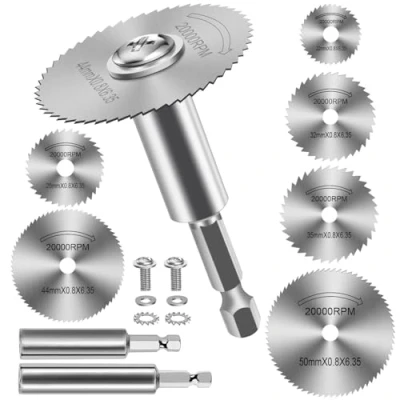Image of FOTYBEI Rotary Drill Saw Blade, 6pcs HSS Circular Blades Cutting Discs, 1pc 1/4&quot; Hex Short Shank, Long for Wood PVC Pipe Plastic Soft Metal