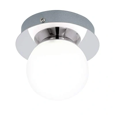 Image of Eglo LED Mosiano Ceiling Light, Bathroom Wall lamp Made of Stainless Steel in Chrome and Opal Frosted Glass White, Moisture Proof Warm IP44, D 11 cm