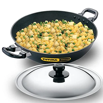 Image of Futura Non Stick Deep Fry Pan(Kadhai) 4.0 Litre with Steel Lid and Round Bottom