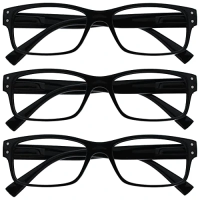 Image of The Reading Glasses Company 3 Pack Mens Black Large Designer Style Readers Spring Hinges RRR11 1 +2.50