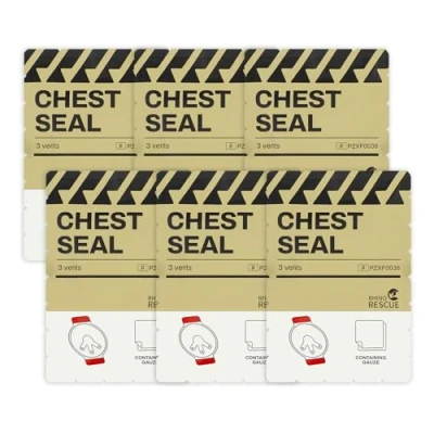 Image of RHINO RESCUE Vent Chest Seal, Emergency Trauma Dressing, First Aid Kit Sterile, 6 Pack