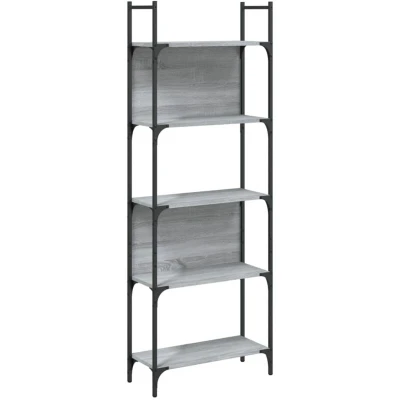 Image of vidaXL 5 Tier Bookcase Storage Cabinet Grey Sonoma Engineered Wood, Versatile, Modern Freestanding Display Shelf for Office, Living Room