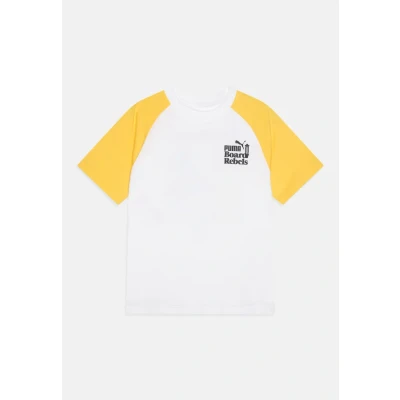 Image of Puma Graphic TEE Unisex Print Tshirt for kids, Size: 10y (9 10y), White/sunny yellow