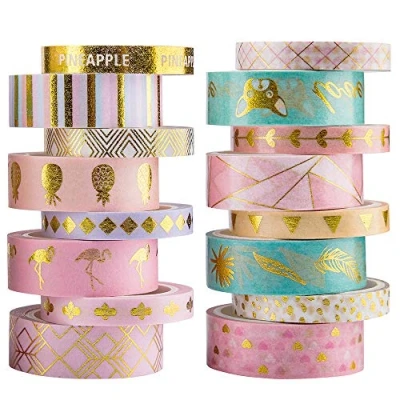 Image of YUBBAEX Washi Tape Set Decorative for Crafts, Scrapbooking Supplies, DIY, Gift Wrapping (Gold Foil 16)