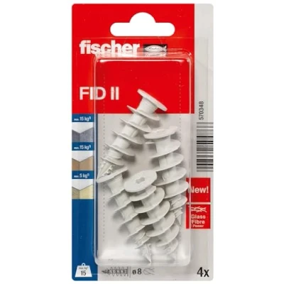 Image of fischer 570348 FID II Nylon Dowel Fixing in PSE and PU Insulation Panels/Blister Pack of 4 Pieces, Taille Unique