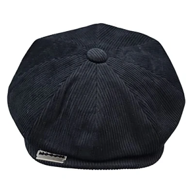 Image of TruClothing Mens 8 Panel Razor Baker Boy Hat Corduroy Blinders Newsboy Flat Caps Black Classic S/M