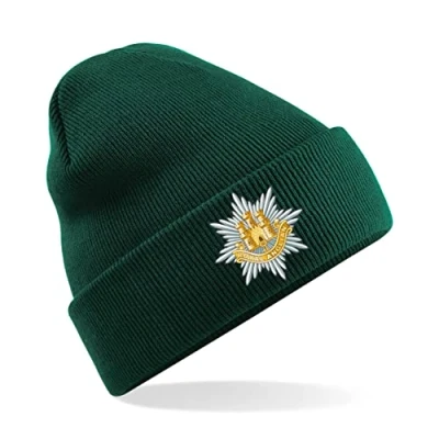 Image of PSave Royal Anglian Regiment Insignia Mens Premium Embroidered Beanie Hat, Bob Hat British Army Military (Green)