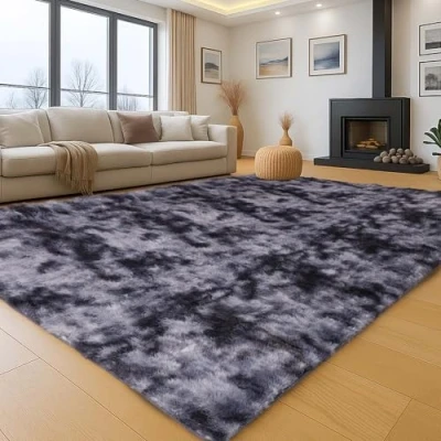 Image of Aspire Homeware Rugs Living Room Dark Grey Area for Bedroom Anti Slip Modern Super Soft Thick Pile Fluffy Shaggy Rug Non Shedding (Tye Dye Grey, 160x230 cm)