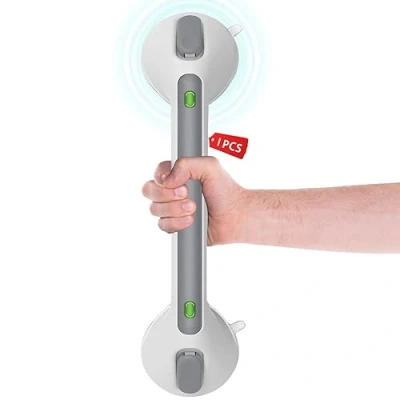 Image of LORESJOY Suction Grab Rail for Bathroom, 16in, ABS Material, Non Slip Finish, Green/Red Indicator, 100kg Weight Capacity
