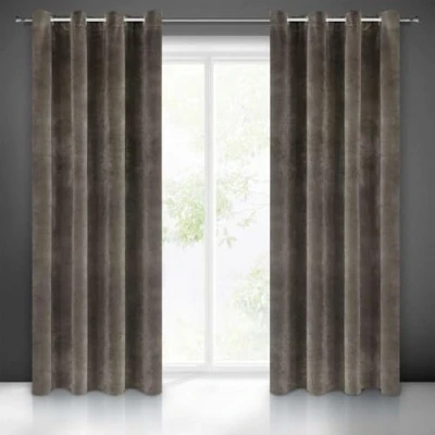 Image of Eurofirany VILLA Soft Plain Opaque Velvet Curtain with Eyelets 1 Unit, Fluffy Panel Drape Classic Glamour Elegant Living Room, Bedroom, 290 g/m2, W55 x L98, Graphite Grey