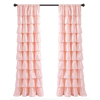 Image of Lush Decor, Blush Ruffle Window Curtain Shabby Chic Farmhouse Style Panel for Living, Dining Room, Bedroom (Single), 84 x 50 L
