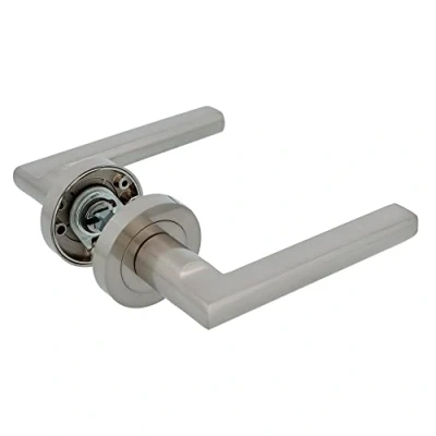 Image of Amig Set of Zamak Rosette Door Handles May RX Diameter 52 mm 8 Square Elegant and Simple Design Brushed Nickel Aluminium