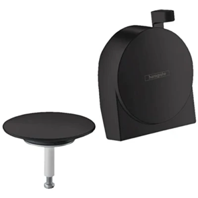 Image of hansgrohe 58117670 Exafill S Fertigset Wanneneinlauf, Ablauf und Überlaufgarnitur Mattschwarz Complete Set, Matte Black