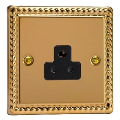 Image of Varilight 1 Gang 2A Round Pin Plug Socket Georgian Brass XGRP2AB