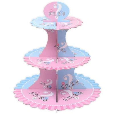 Image of AEX 3 Tiers Paper Cake Stand Birthday Cupcake Stands Biodegradable Round Food Display Afternoon Tea Dessert Holder Fruit Desserts (Boy or Girl)