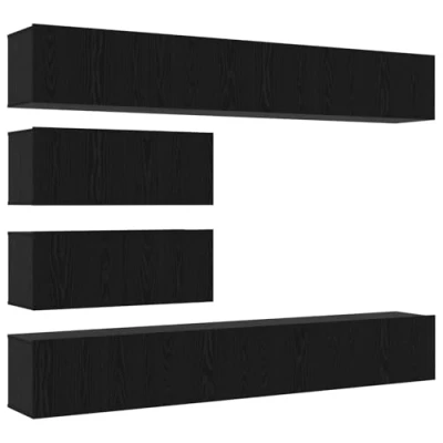 Image of vidaXL 10 Piece TV Furniture Set Wall Mounted in Engineered Wood Black Oak