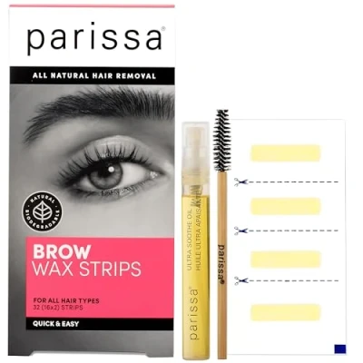 Image of Parissa Eyebrow 32 Biodegradable Wax Strips Kit for At Home Hair Removal with Ready to Use Mini All Types