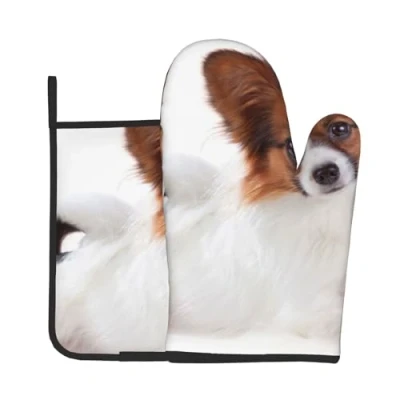 Image of Fluffy Papillon Dog, Oven Mitts And Pot Holders,Cooking Gloves, Heat Resistant Baking