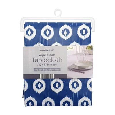 Image of COUNTRY CLUB Awesomely useful and essential wipe Clean tablecloths 132cm x 178cm 15+ Designs to choose from Indoor &amp; Outdoor Use Easy (Ikat Blue)