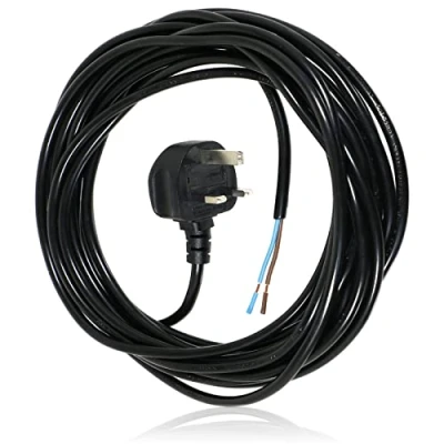 Image of SPARES2GO 8.4M Metre Black Cable Mains Power Lead for Bosch Lawnmower &amp; Garden Strimmer (UK Plug)
