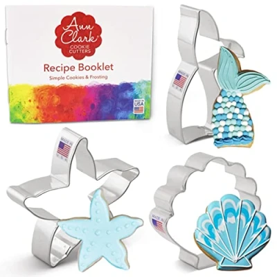 Image of Mermaid Ocean Cookie Cutters 3 Pc Set Made in USA by Ann Clark, Tail, Starfish, Seashell