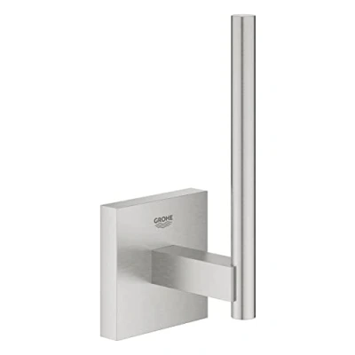 Image of GROHE Start Cube Spare Toilet Roll Holder (Material: Metal, Wall Mounted, Concealed Fastening, with Screws and Dowels), Size 134 mm, Extra Easy to Fit QuickGlue, Chrome, 40979000