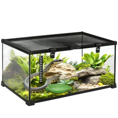 Image of PawHut Glass Reptile Terrarium Insect Breeding Tank Vivarium Habitats with Thermometer for Lizards, Horned Frogs, Snakes, Spiders Medium 50 x 30 25cm