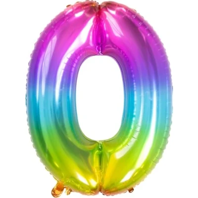 Image of Folat 63240 Foil Balloon Yummy Gummy Rainbow Number 0 86 cm, Multi Colors, 86cm