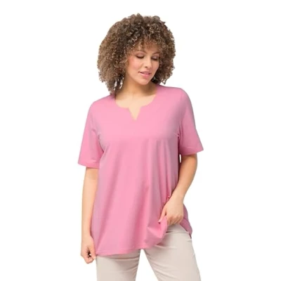 Image of Ulla Popken Women&#039;s T shirt, A line, tunic neckline, half sleeves, 807259, Light pink, 24 UK/26 UK