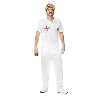 Image of Karnival 82225 1980&#039;s Cricket Player Kit Costume, Men, White, Large