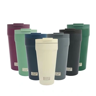 Image of Polar Gear Coffee Cup Travel Mug, 470ml Large Insulated with Leakproof Screw Closure Lid, 304 Stainless Steel Double Walled, Reusable Cups (Cream)