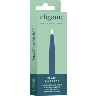 Image of Cliganic Professional Eyebrow Tweezers Slant Tip (Blue) Precision for Men &amp; Women, Stainless Steel Best Plucking Chin Facial Hair