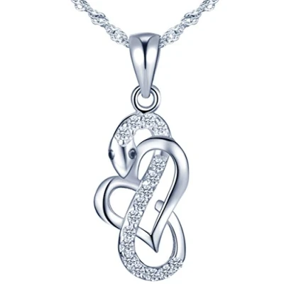 Image of Yumilok Jewelry 925 Sterling Silver Cubic Zirconia Heart Snake Iniftity Symbol Pendant Necklace for Women/Girls
