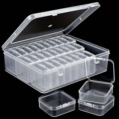 Image of Plastic Sorting Box, Beads Storage Boxes with Compartments, 30 PCS Clear Little Lid, Diamond Art Boxes, Box for Pearls, Pills, Jewelry, Earrings, Sequins