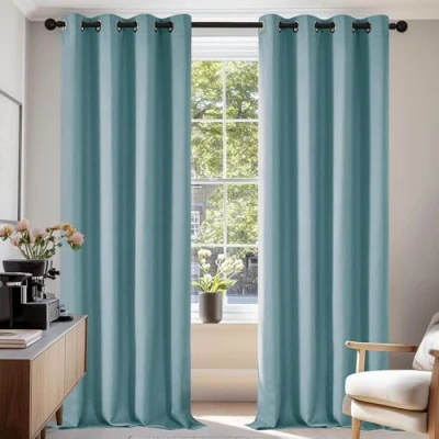 Image of Deconovo Blackout Curtains Room Darkening, Thermal Insulated, Eyelet for Girls Bedroom Sky Blue, W52 x L95 Inch One Pair