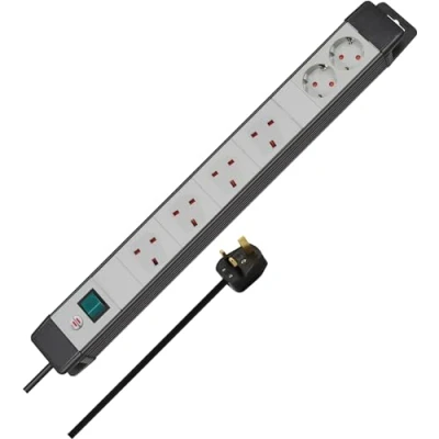 Image of Brennenstuhl Premium Line Technics extension socket 6 way black/light grey 3m 05VV F 3G1,25 4x BS + 2x earthed sockets *GB*