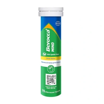 Image of Berocca Mind Effervescent Tablets Including B Vitamins, with Spanish Sage to Support Memory and Mental Performance 15 Citrus Flavour
