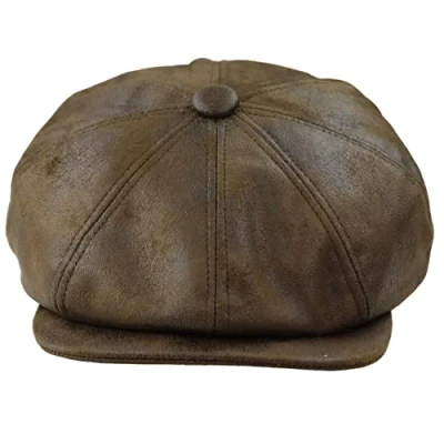 Image of TruClothing Mens 8 Panel Razor Baker Boy Hat PU Leather Blinders Newsboy Flat Cap Black Brown S/M