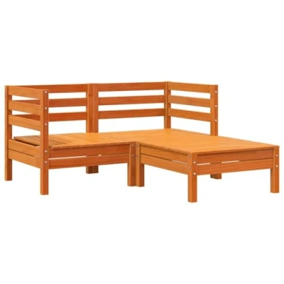 Image of vidaXL Wax Brown Solid Pine Wood Garden Sofa 2 Seater/Settee with Matching Footstool Versatile Outdoor Seating for Patio, Terrace