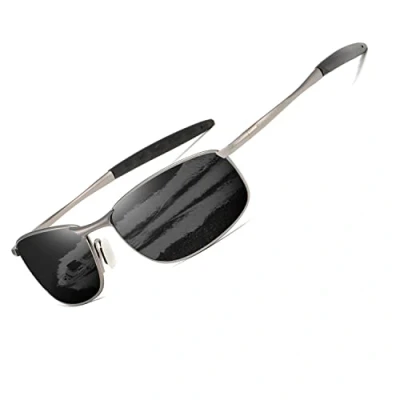 Image of kimorn Polarized Sunglasses For Men Retor Rectangle Frame Classic Sun Glasses K0535 (Gray&amp;Black)