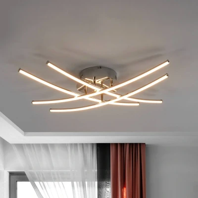 Image of Lindby LED ceiling lamp Yael, chrome coloured, metal, 67 cm long