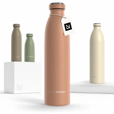Image of LARS NYSØM Stainless Steel Insulated Water Bottle 12oz 17oz 25oz 34oz 51oz Thermo Flask for Hot and Cold Beverages Leakproof Drinking (Blush Rose, 750ml)