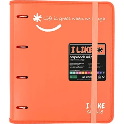 Image of Grafoplás 88101884. 4 Ring Binder Die Cut with Replacement, A4, Coral, Semi Rigid Polypropylene, Including Separators, Carpebook Like